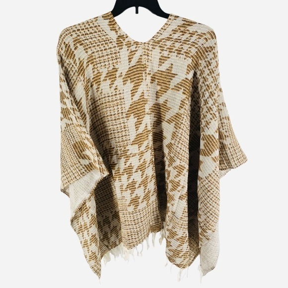 SOFT SURROUNDINGS Gold Brown Ivory Metallic 100% Cotton Wrap Shaw One Size NEW - Picture 4 of 6